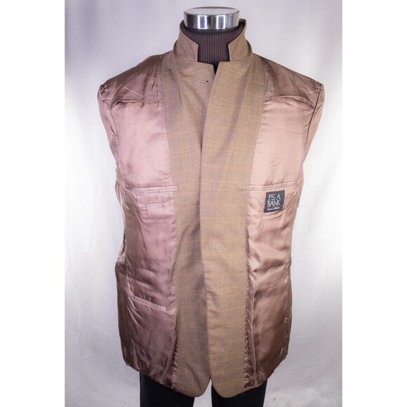 Jos A Bank Blazer Sz 42R Windowpane Beige Sports Coat Suit Jacket Wool/Silk EUC - Picture 9 of 14